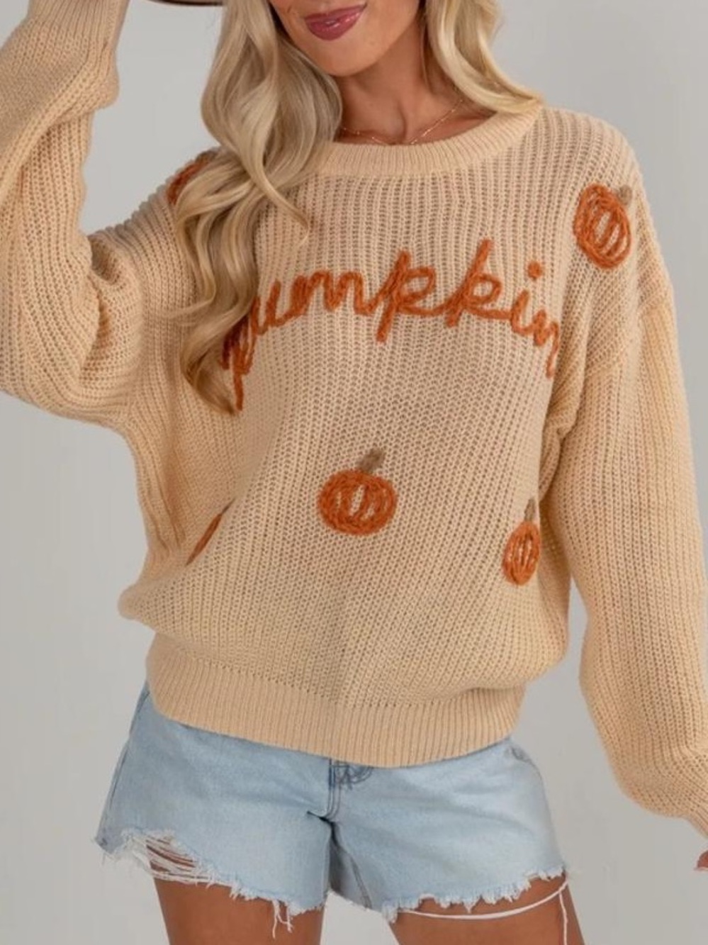 BiBi Pumpkin Crewneck Knit Cream Sweater Size M